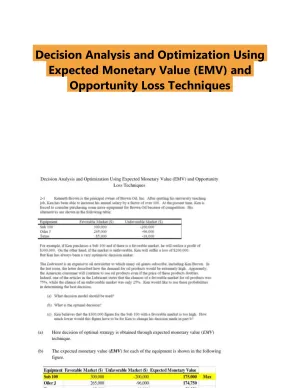 Decision Analysis and Optimization Using Expected Monetary Value (EMV) and Opportunity Loss Techniques