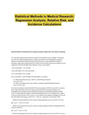 Statistical Methods in Medical Research: Regression Analysis, Relative Risk, and Incidence Calculations