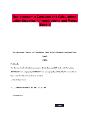 Macroeconomic Concepts and Calculations: Labor Statistics, Unemployment, and Money Supply