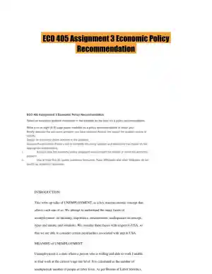ECO 405 Assignment 3 Economic Policy Recommendation