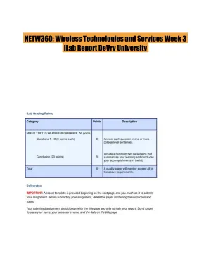 NETW360: Wireless Technologies and Services Week 3 iLab Report DeVry University
