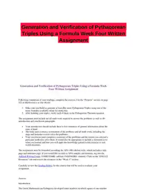 Generation and Verification of Pythagorean Triples Using a Formula Week Four Written Assignment