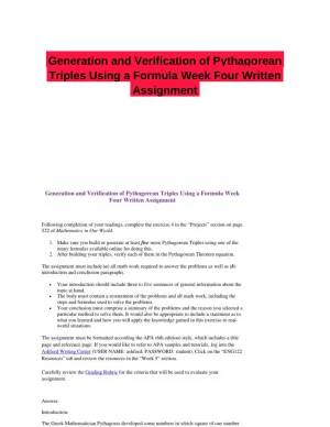 Generation and Verification of Pythagorean Triples Using a Formula Week Four Written Assignment