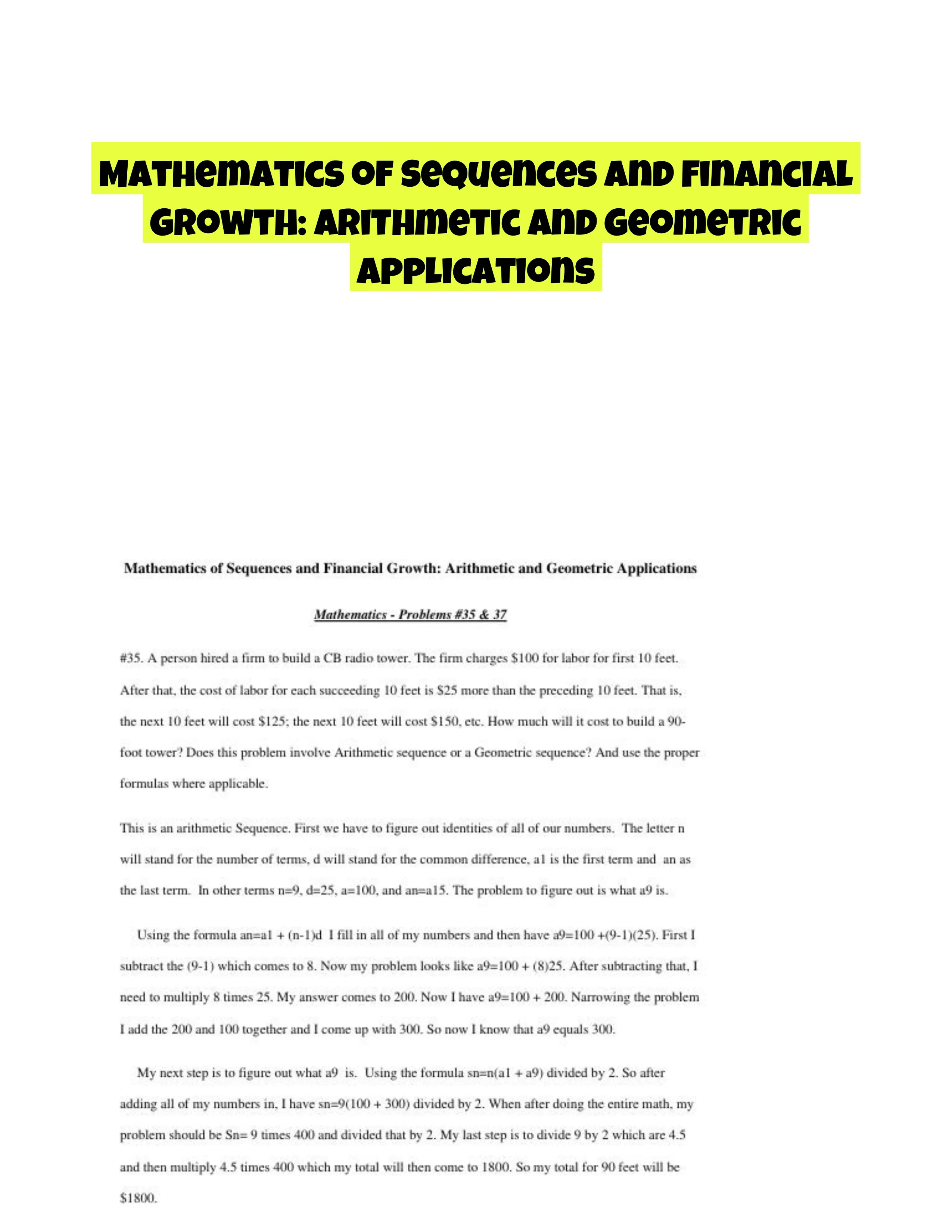 Mathematics of Sequences and Financial Growth: Arithmetic and Geometric Applications
