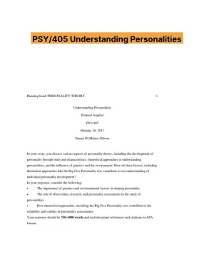 PSY/405 Understanding Personalities