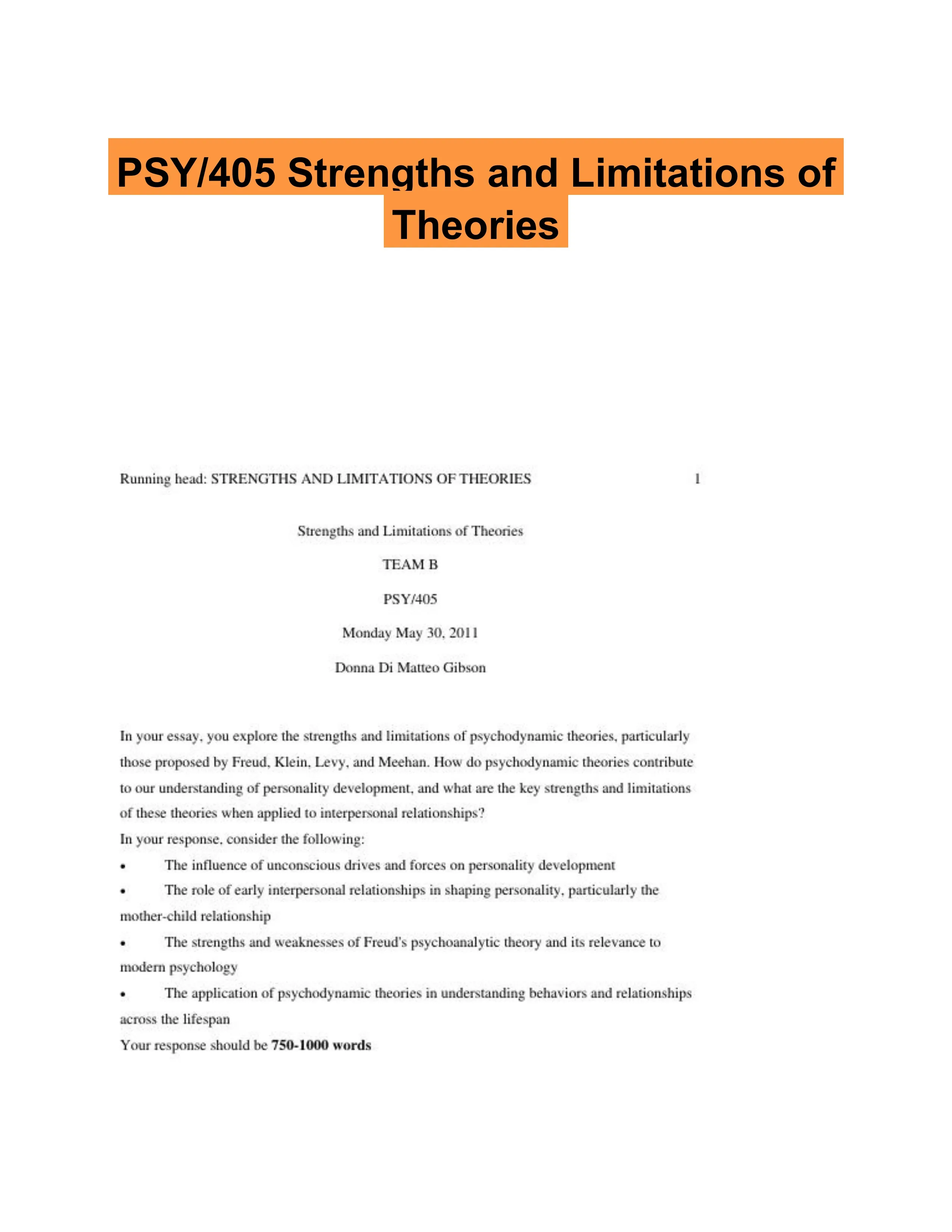 PSY/405 Strengths and Limitations of Theories