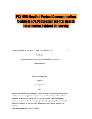 PSY 496: Applied Project Communication Competency: Presenting Mental Health Information Ashford University