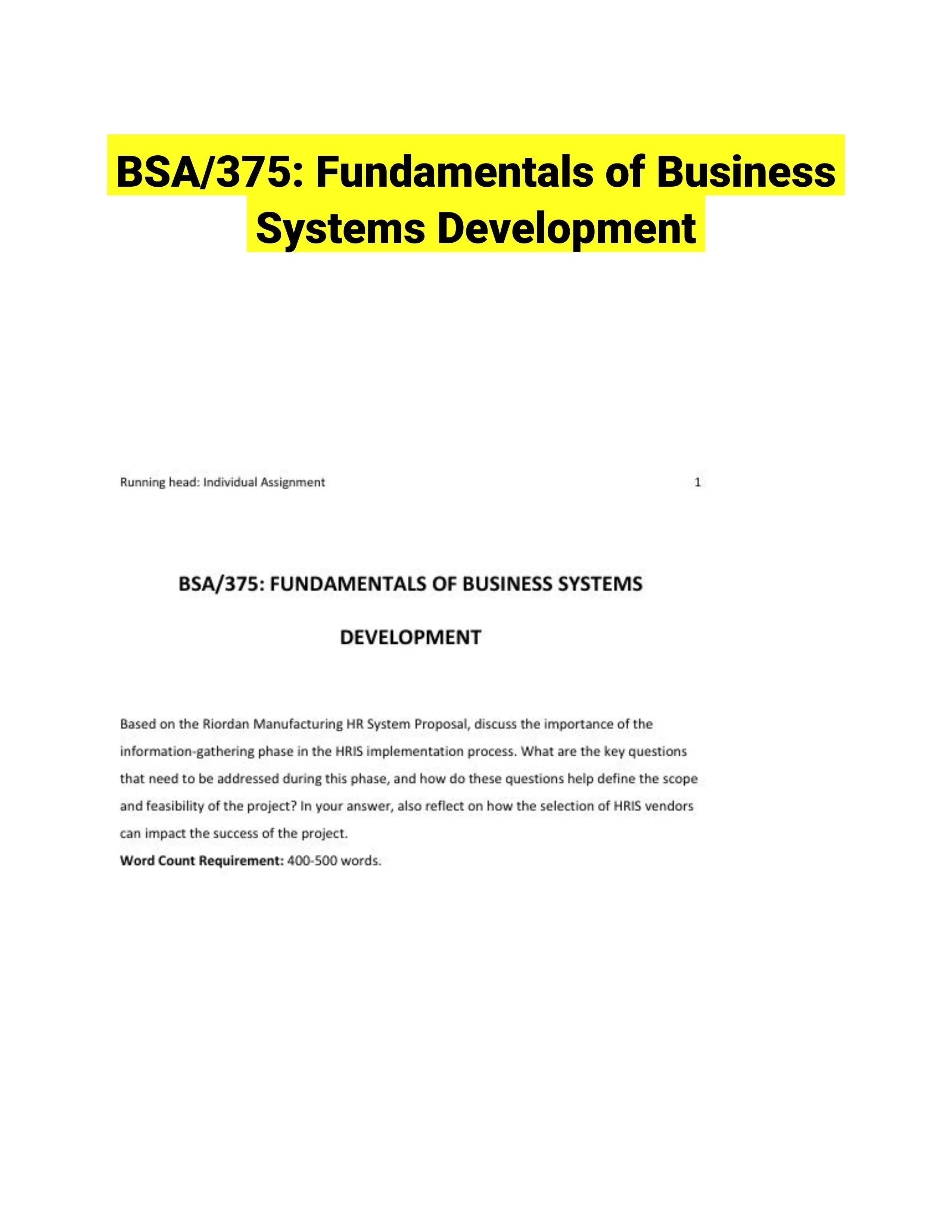 BSA/375: Fundamentals of Business Systems Development
