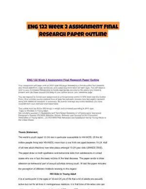 ENG 122 Week 2 Assignment Final Research Paper Outline