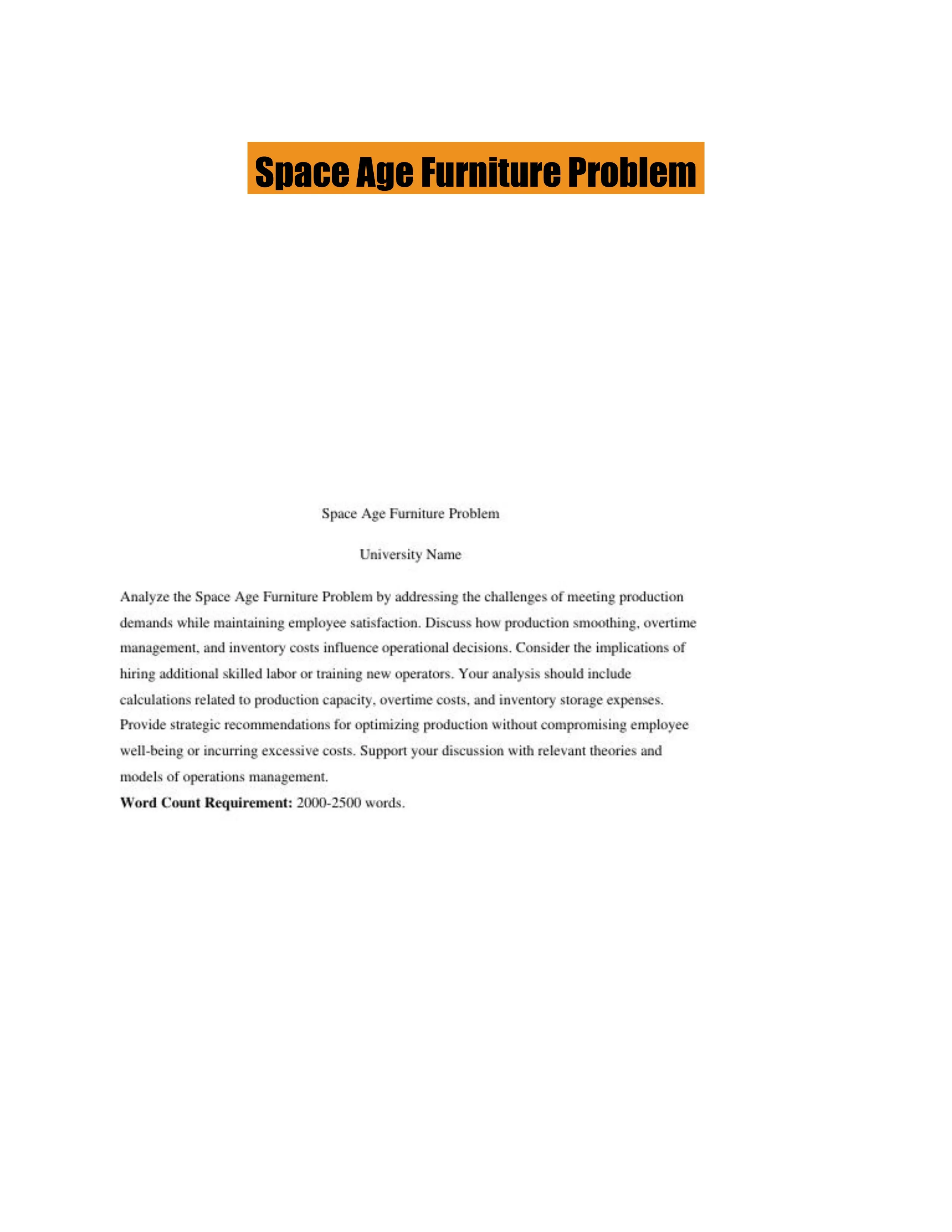 Space Age Furniture Problem