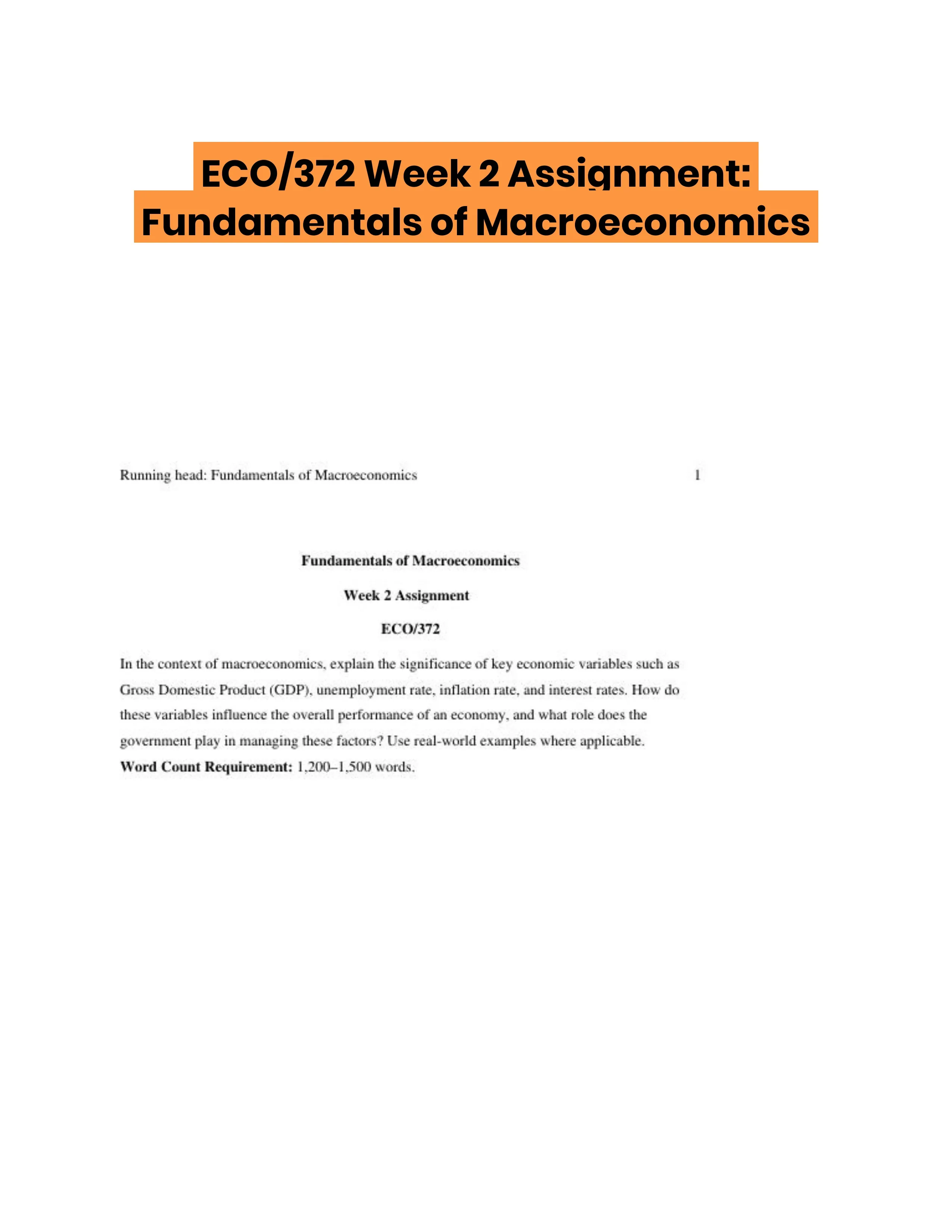 ECO/372 Week 2 Assignment: Fundamentals of Macroeconomics