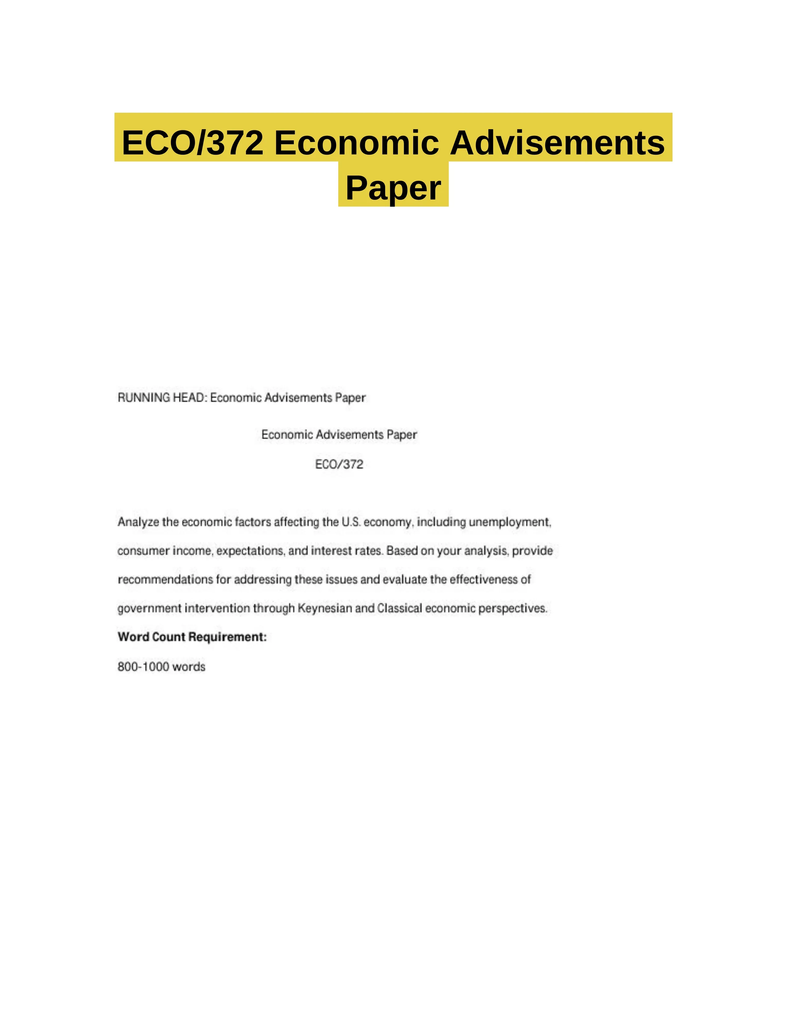 ECO/372 Economic Advisements Paper