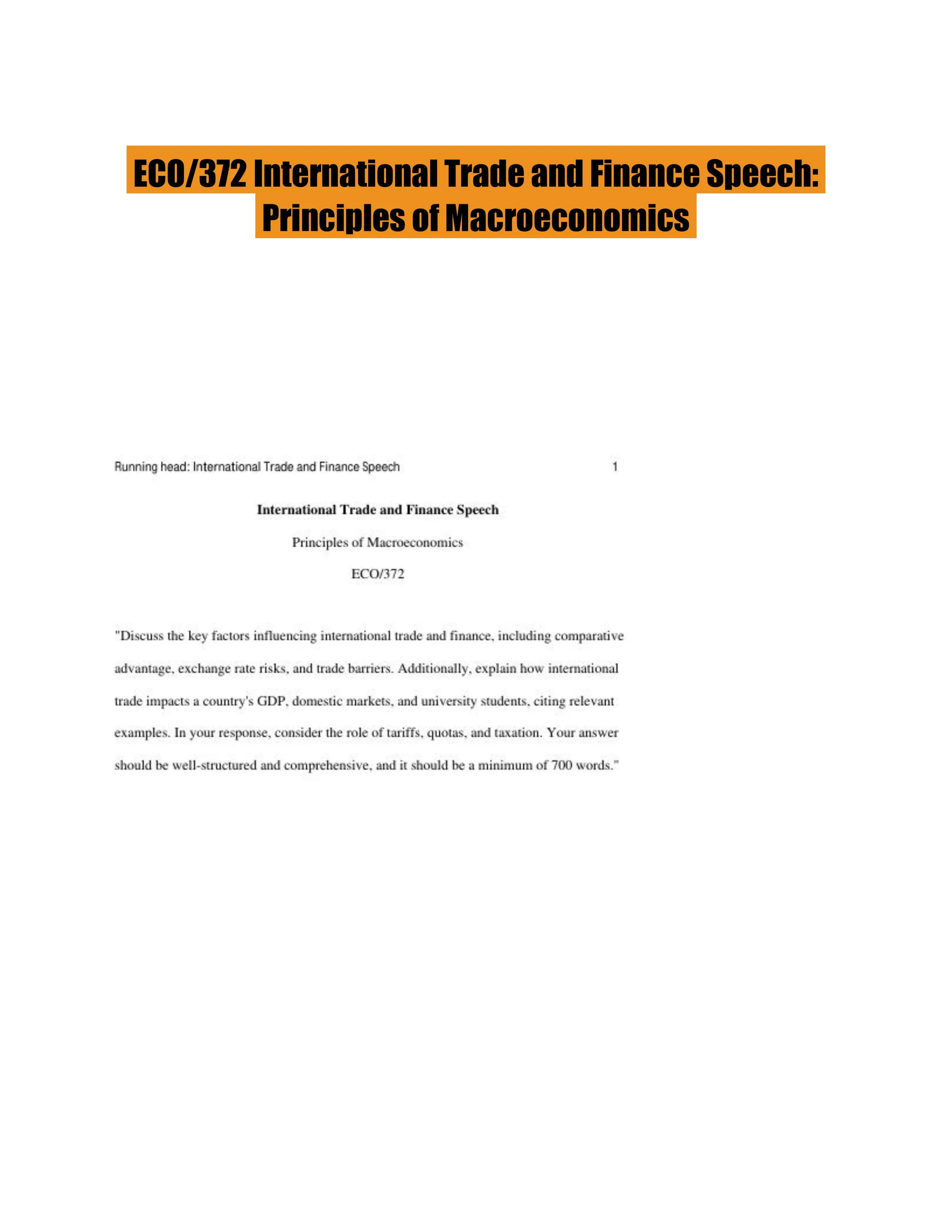 ECO/372 International Trade and Finance Speech: Principles of Macroeconomics