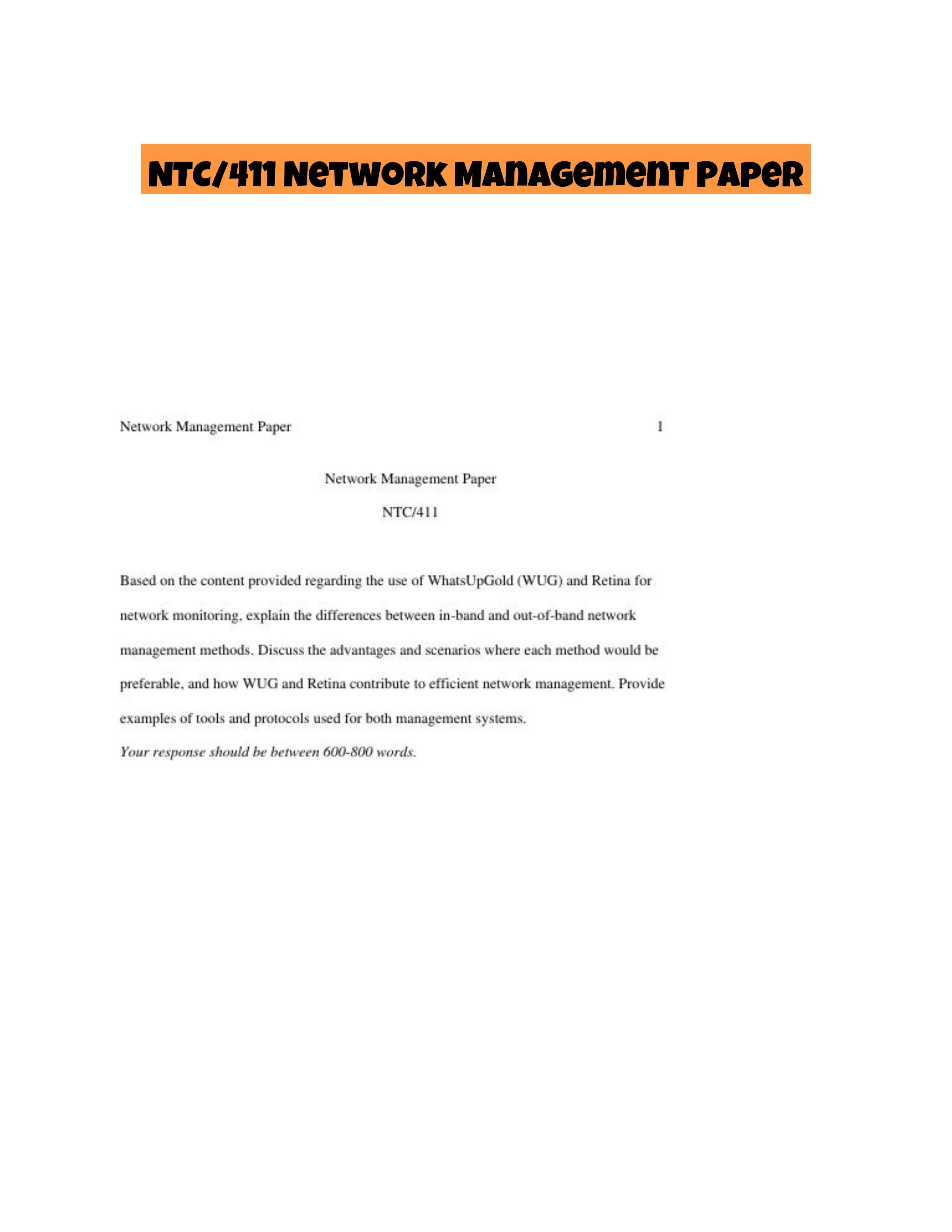 NTC/411 Network Management Paper