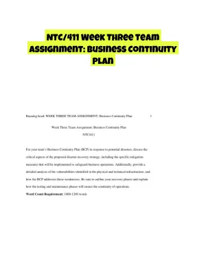 NTC/411 Week Three Team Assignment: Business Continuity Plan