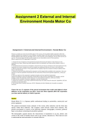 Assignment 2 External and Internal Environment Honda Motor Co