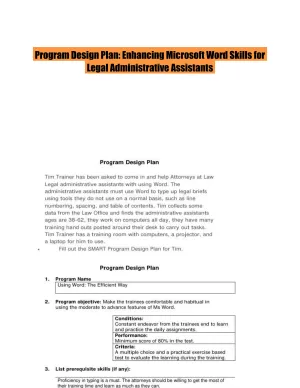 Program Design Plan: Enhancing Microsoft Word Skills for Legal Administrative Assistants