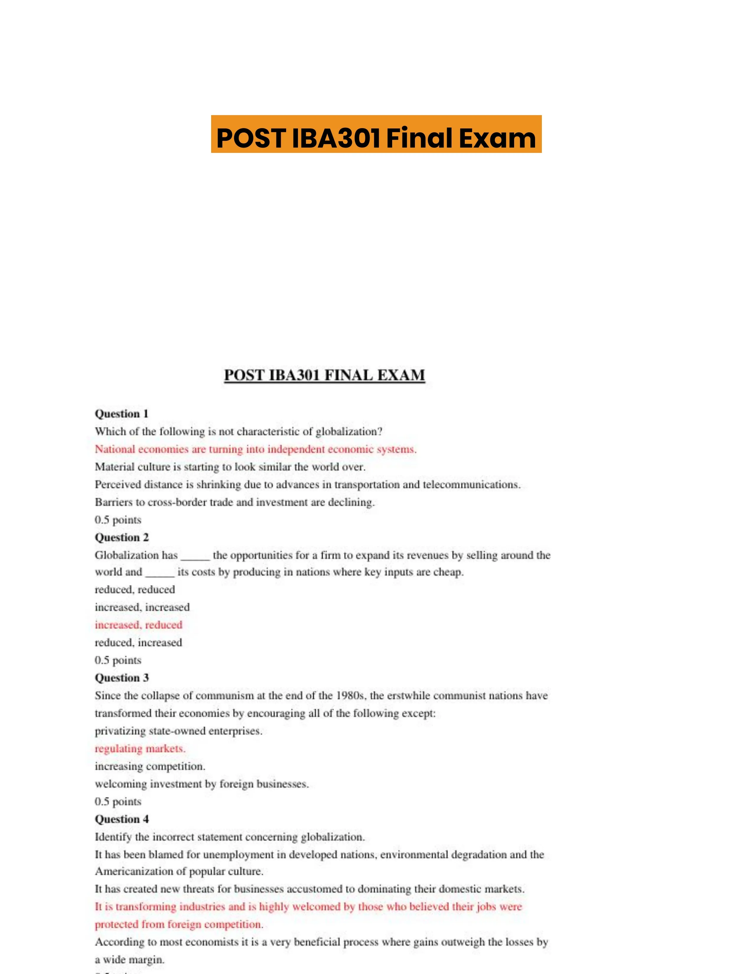 POST IBA301 Final Exam