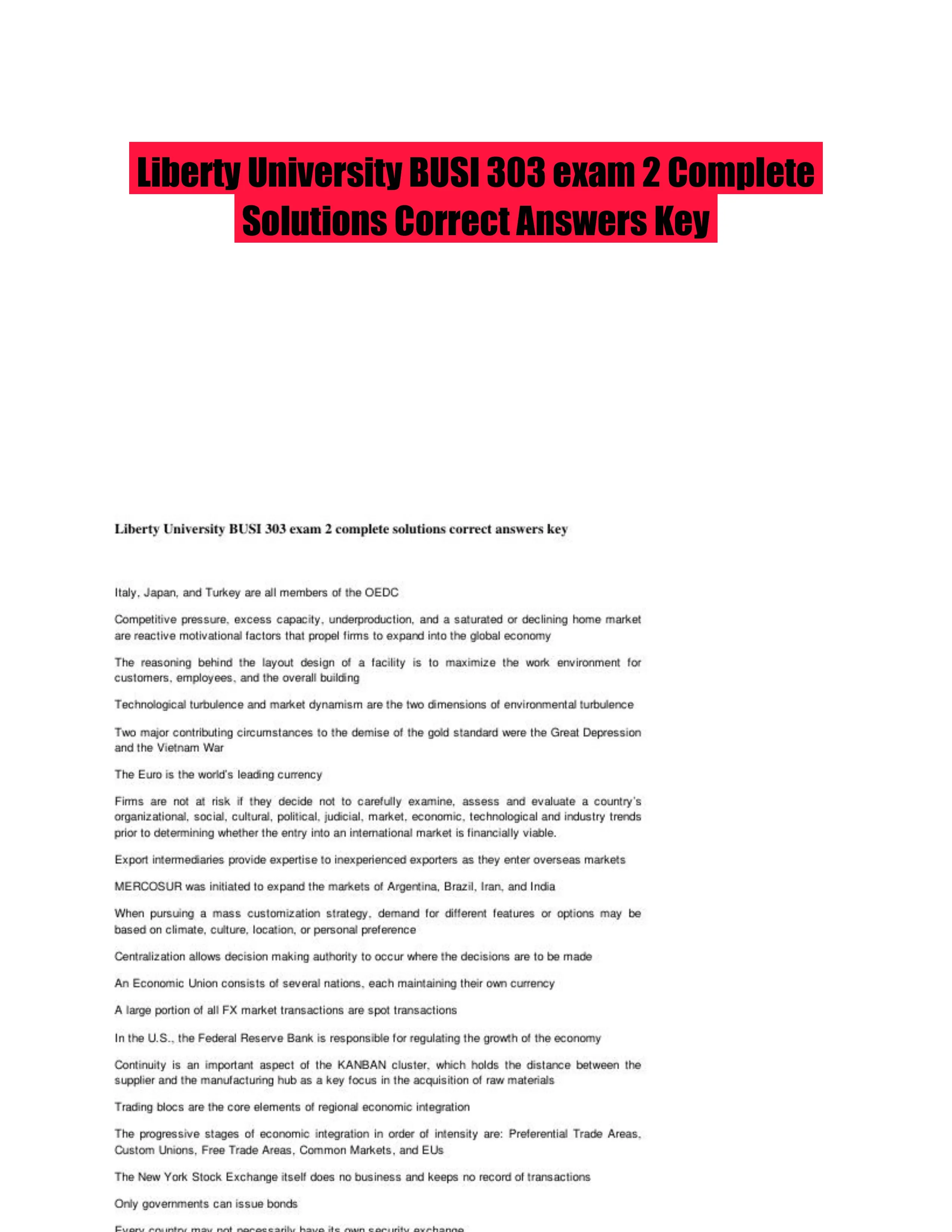 Liberty University BUSI 303 exam 2 Complete Solutions Correct Answers Key