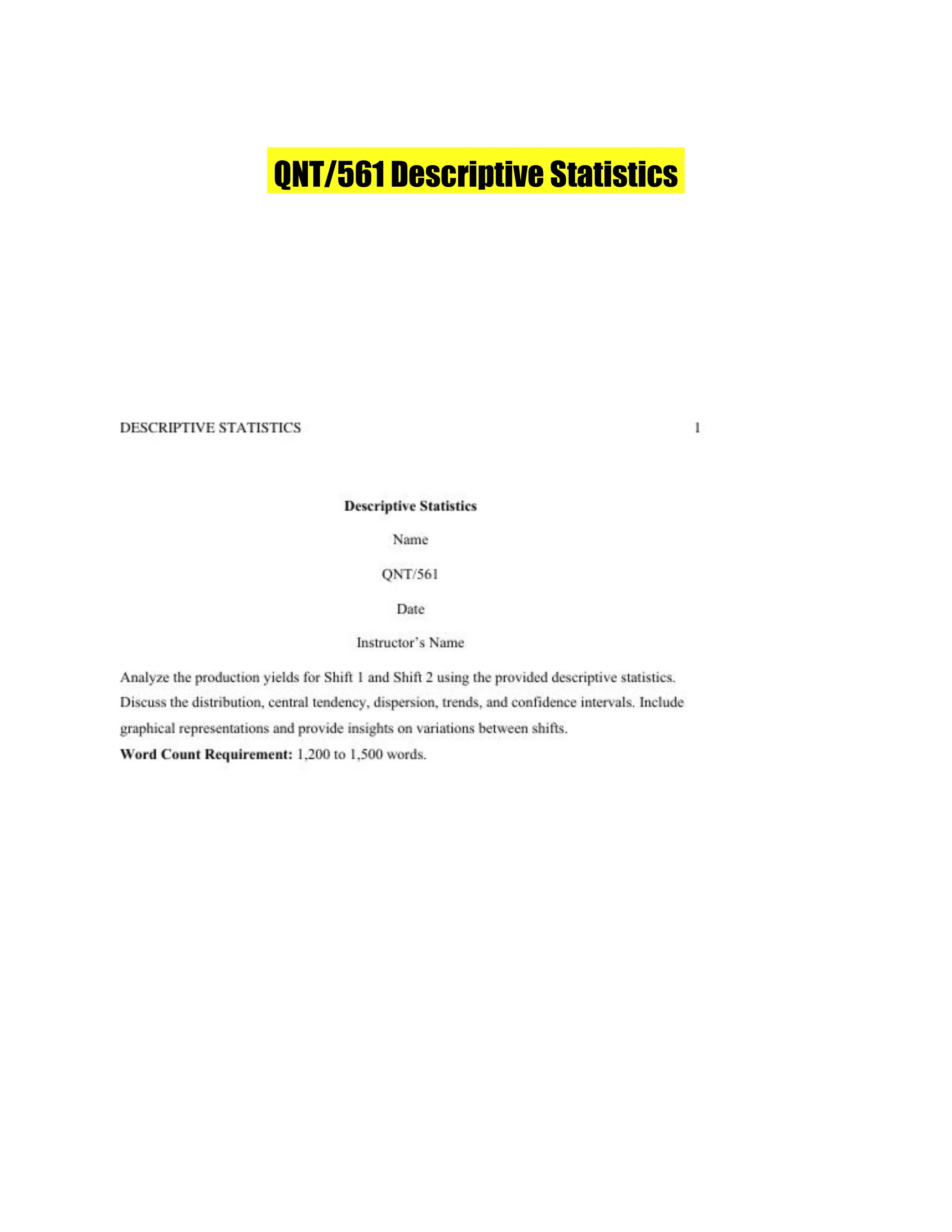 QNT/561 Descriptive Statistics