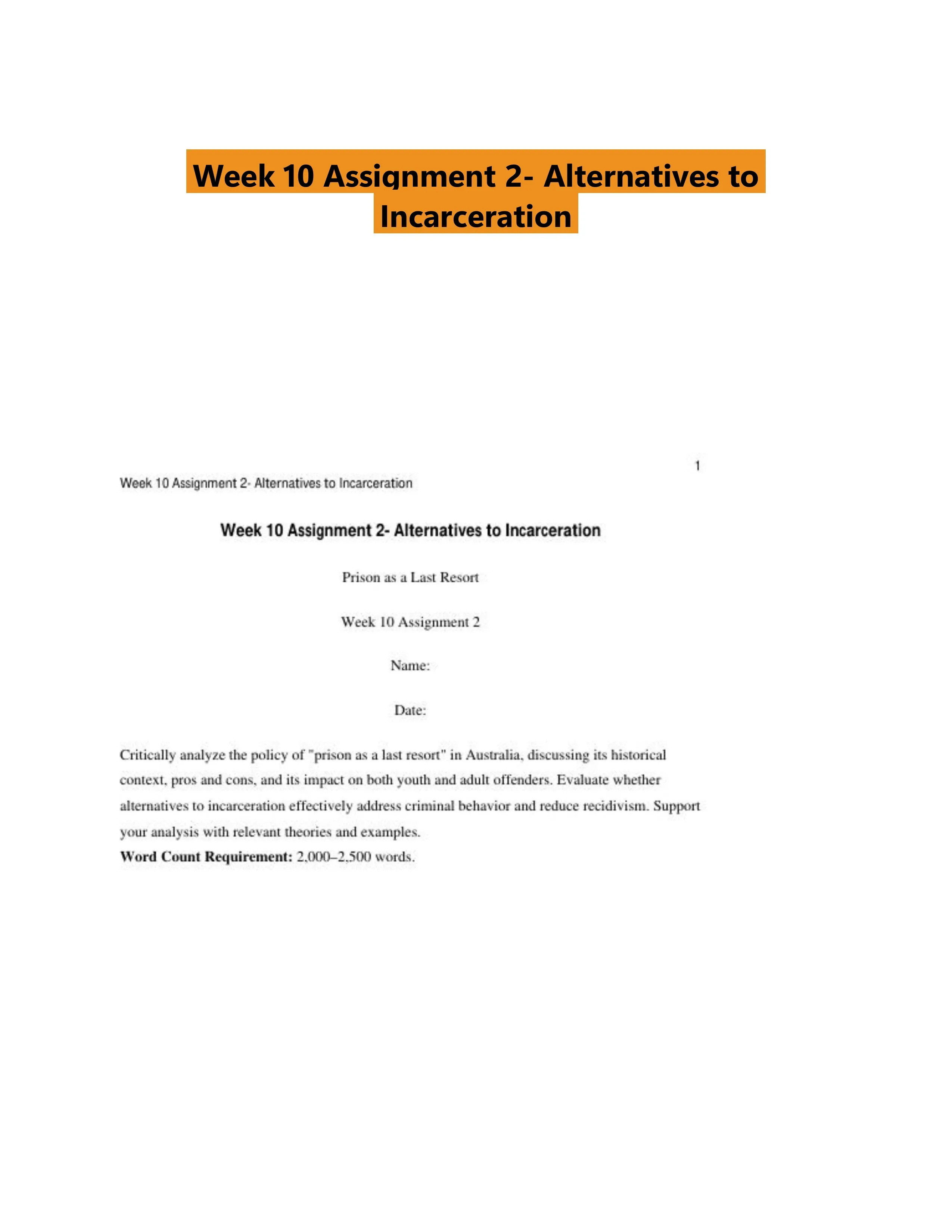 Week 10 Assignment 2- Alternatives to Incarceration
