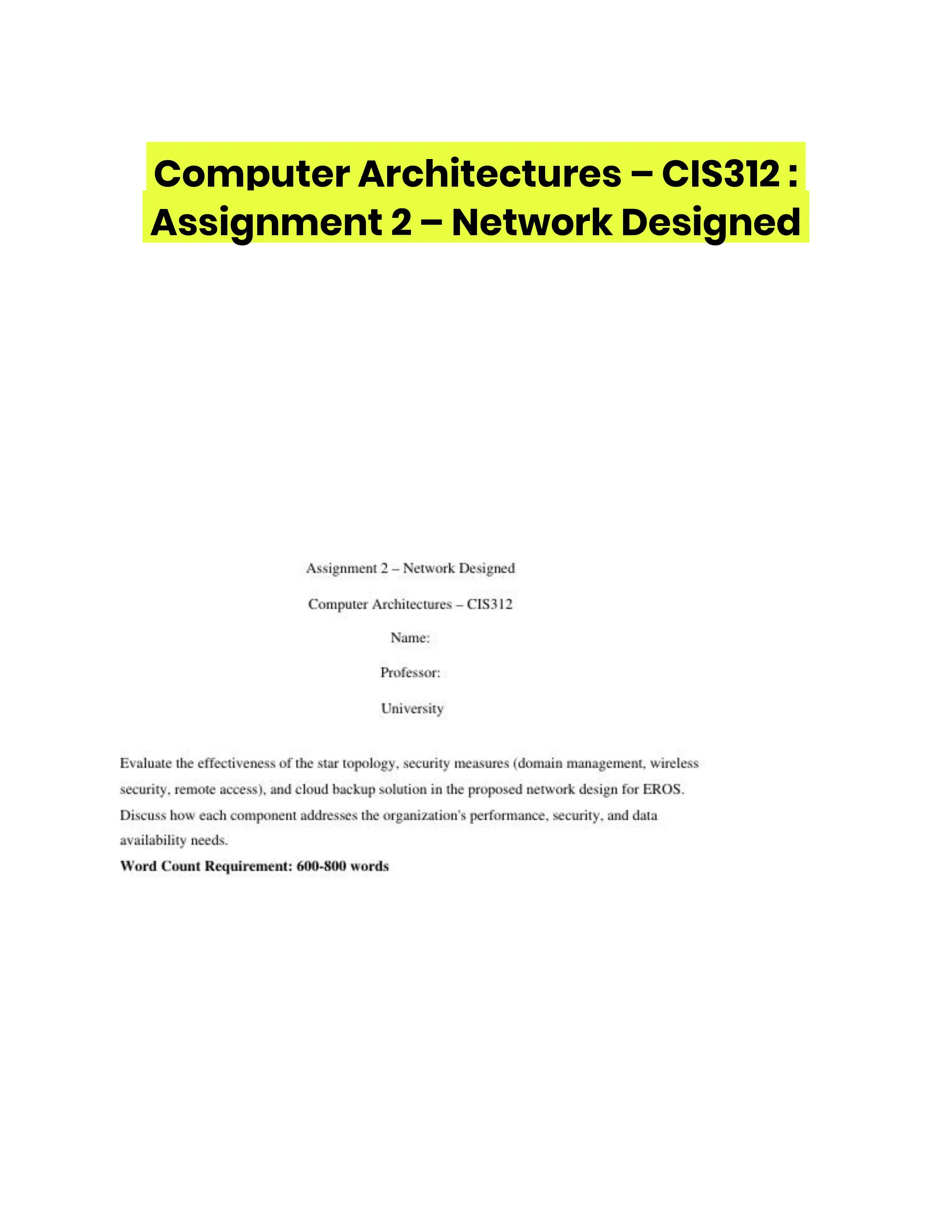 Computer Architectures � CIS312 : Assignment 2 � Network Designed