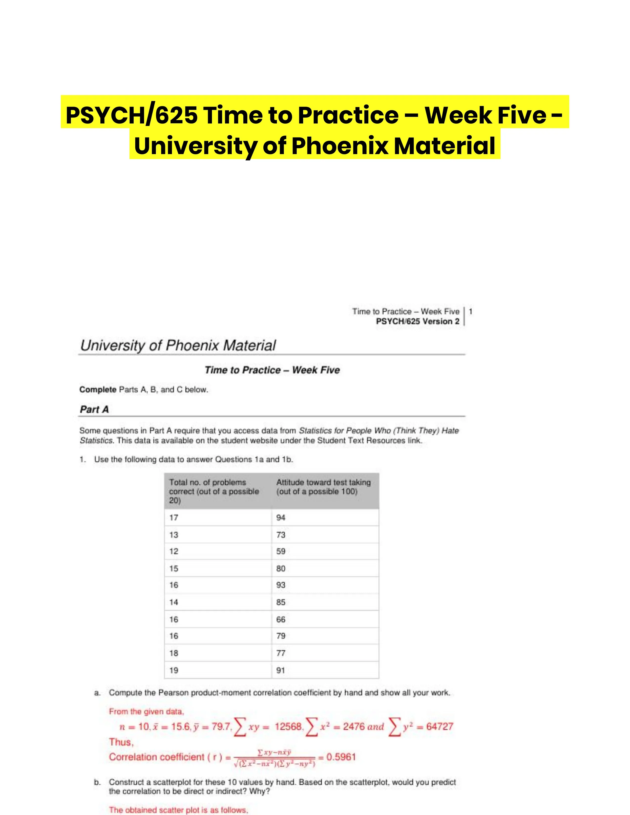 PSYCH/625 Time to Practice � Week Five - University of Phoenix Material