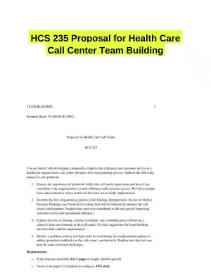 HCS 235 Proposal for Health Care Call Center Team Building