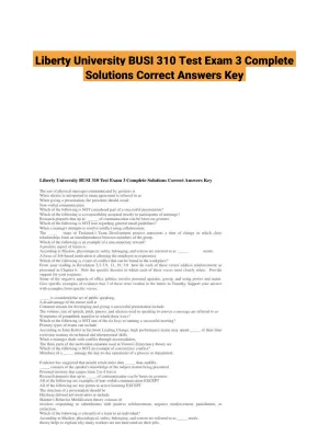 Liberty University BUSI 310 Test Exam 3 Complete Solutions Correct Answers Key