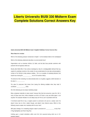 Liberty University BUSI 330 Midterm Exam Complete Solutions Correct Answers Key