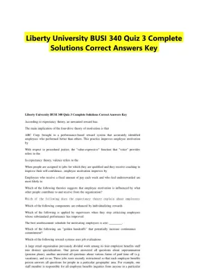 Liberty University BUSI 340 Quiz 3 Complete Solutions Correct Answers Key