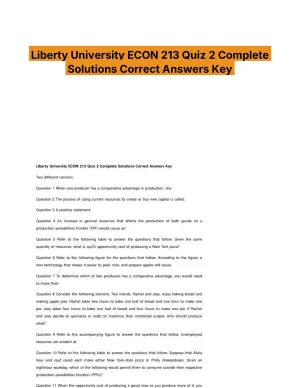 Liberty University ECON 213 Quiz 2 Complete Solutions Correct Answers Key