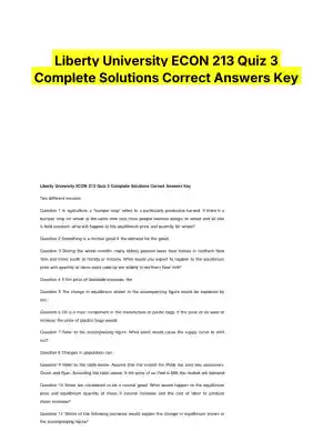Liberty University ECON 213 Quiz 3 Complete Solutions Correct Answers Key