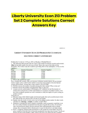Liberty University Econ 213 Problem Set 2 Complete Solutions Correct Answers Key