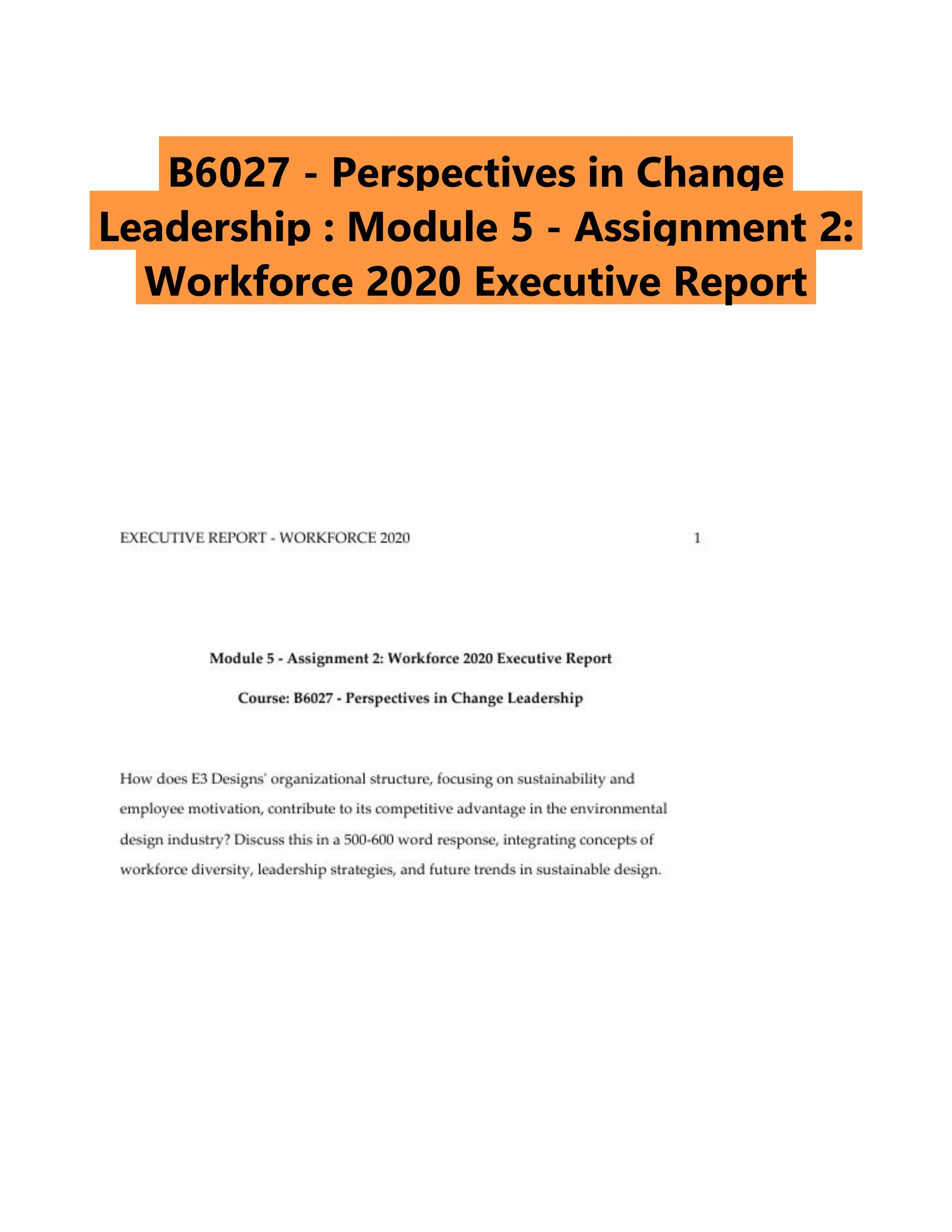 B6027 - Perspectives in Change Leadership : Module 5 - Assignment 2: Workforce 2020 Executive Report