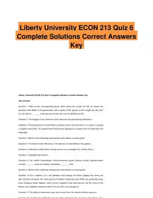 Liberty University ECON 213 Quiz 6 Complete Solutions Correct Answers Key