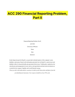 ACC 290 Financial Reporting Problem, Part II
