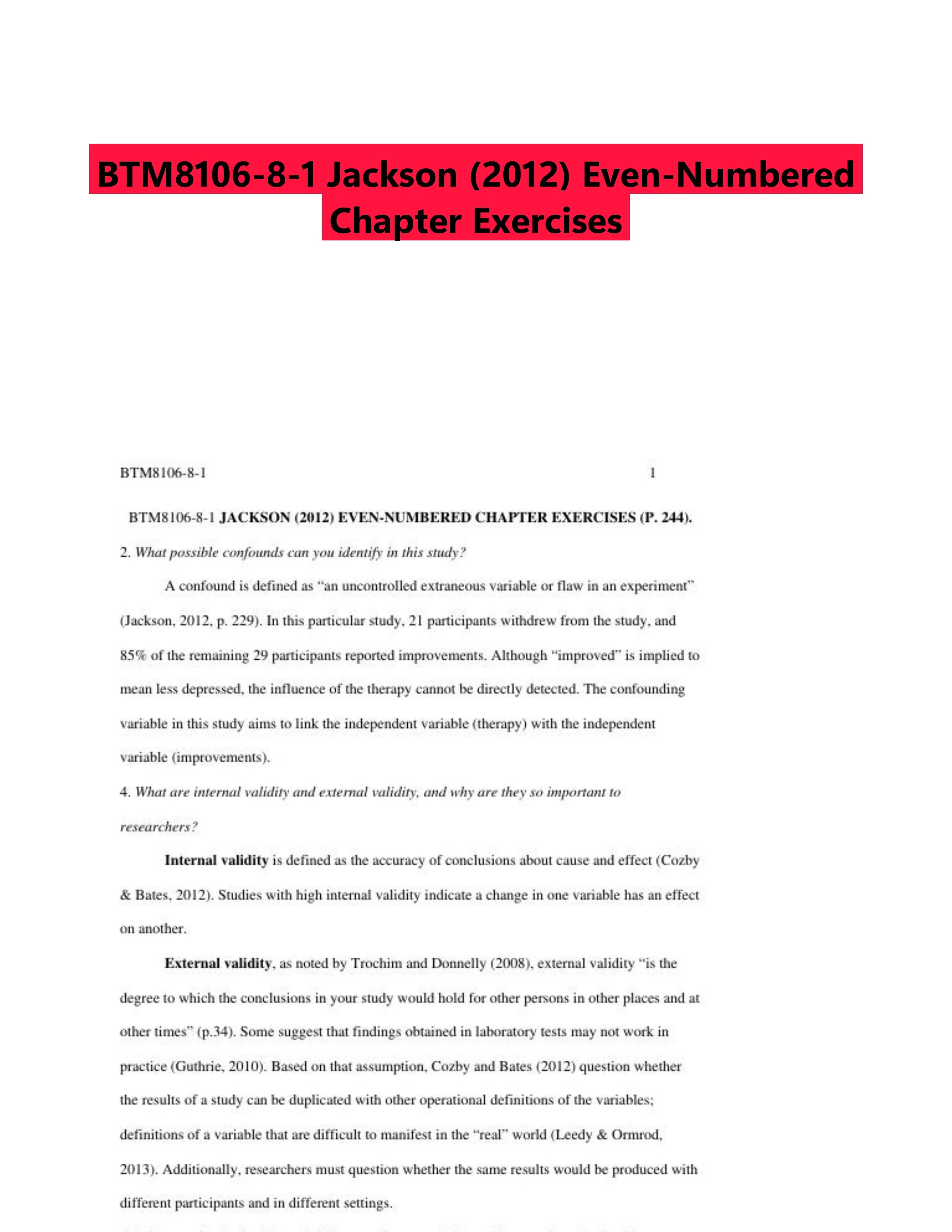 BTM8106-8-1 Jackson (2012) Even-Numbered Chapter Exercises