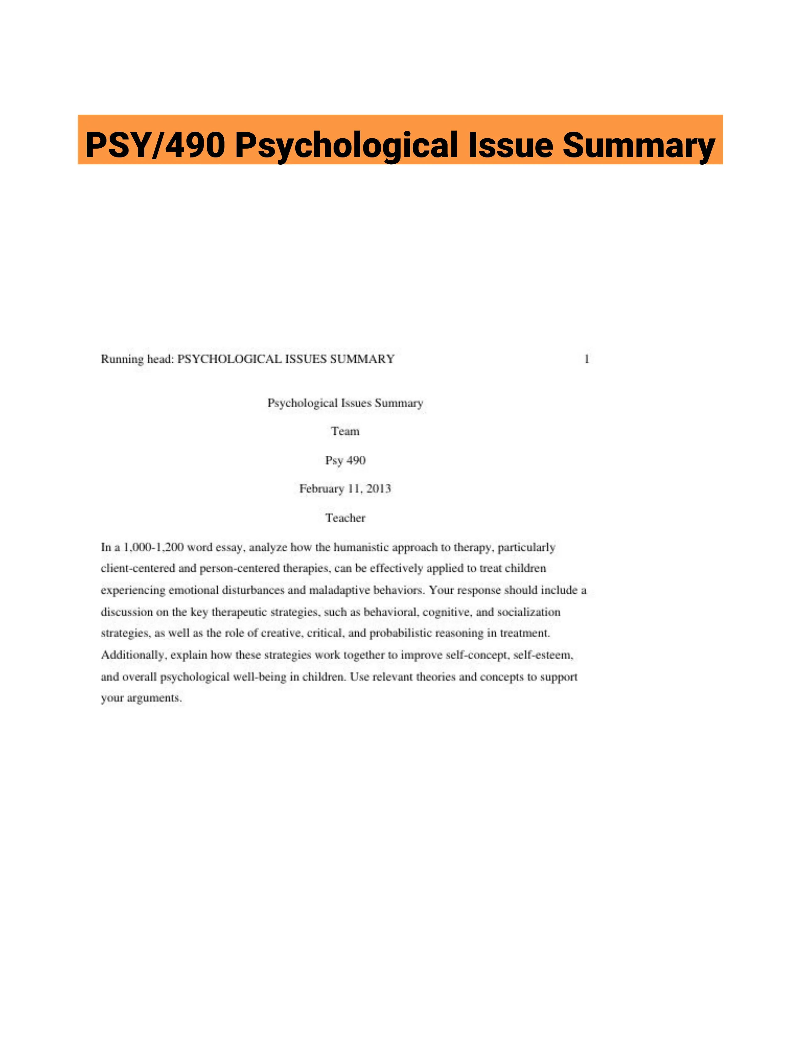 PSY/490 Psychological Issue Summary
