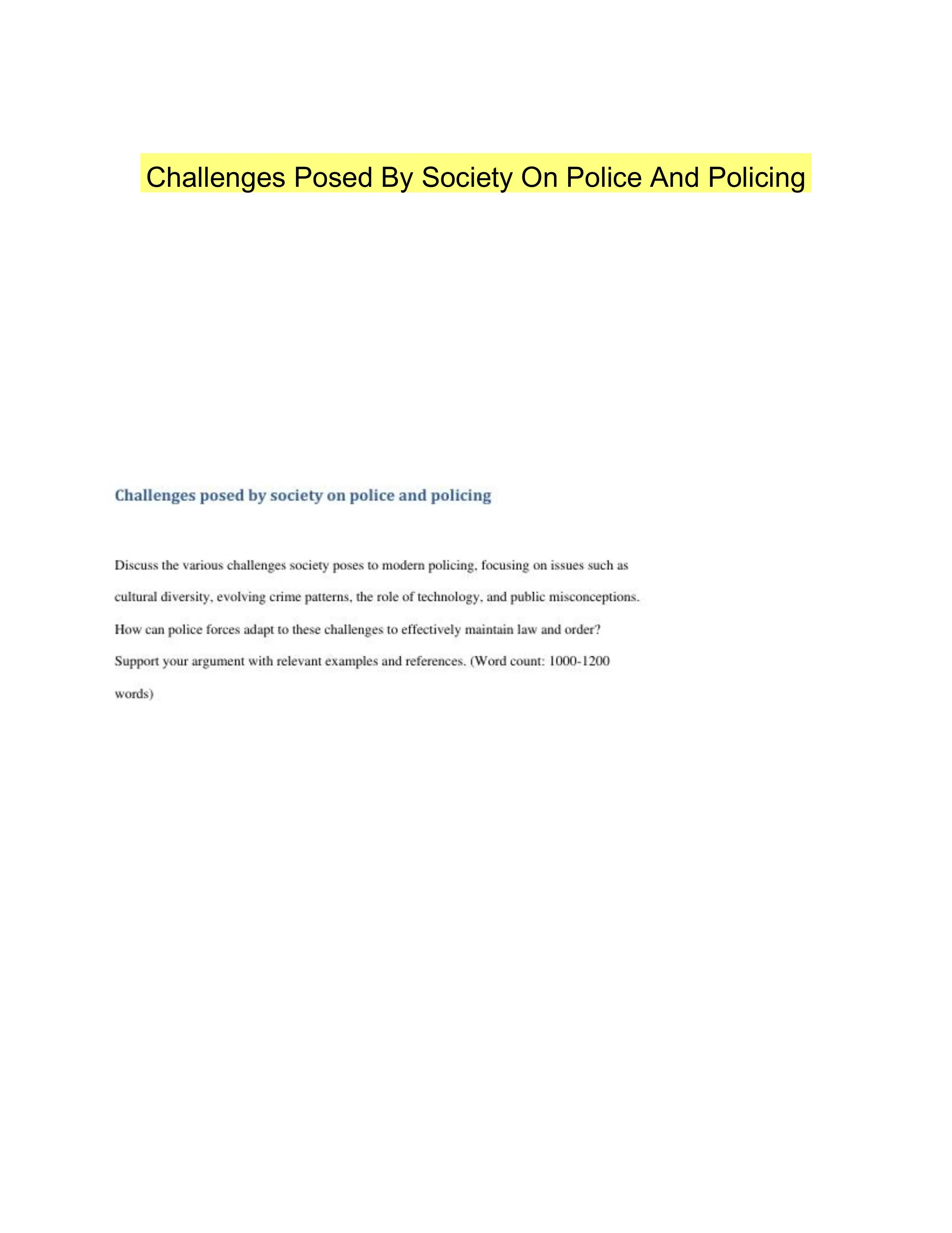 Challenges Posed By Society On Police And Policing