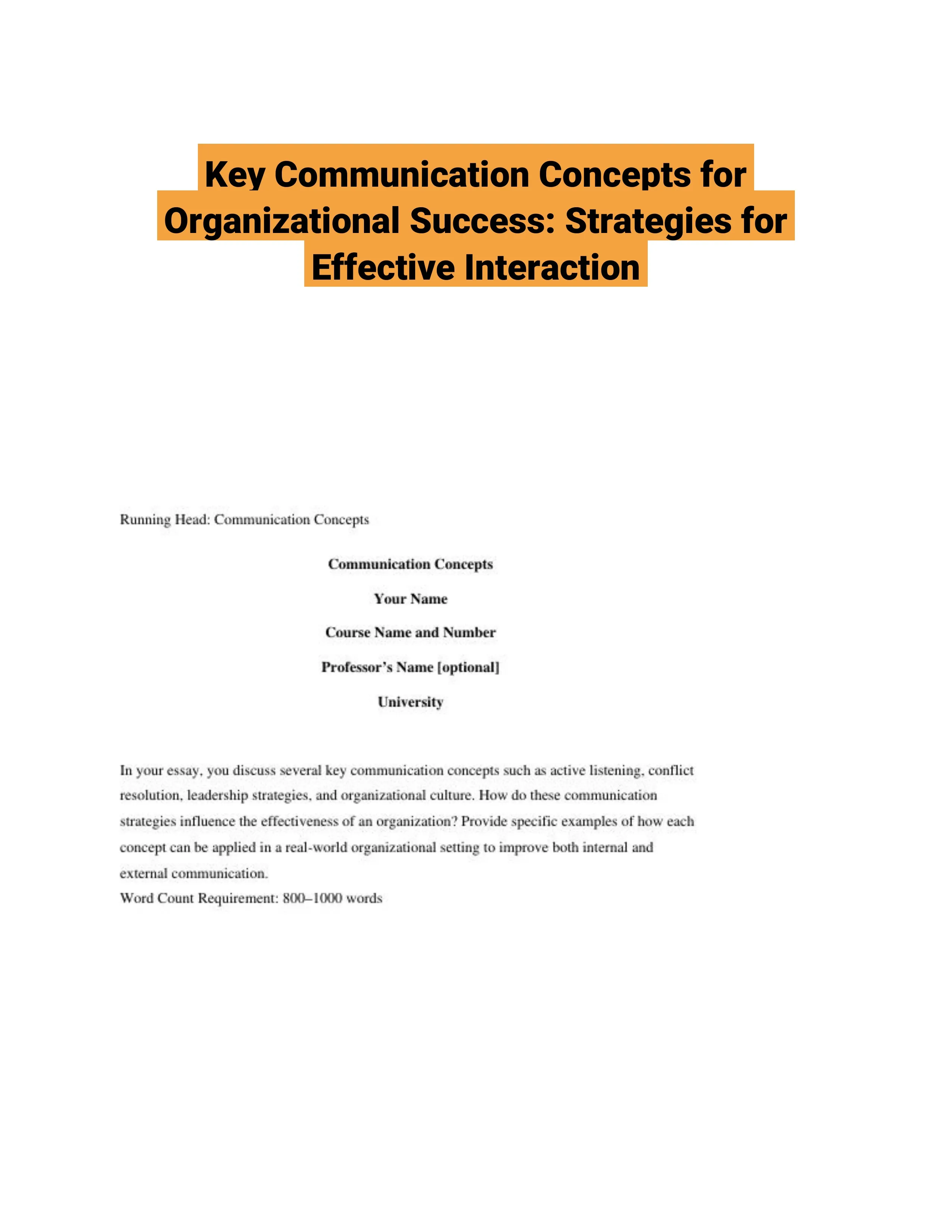 Key Communication Concepts for Organizational Success: Strategies for Effective Interaction