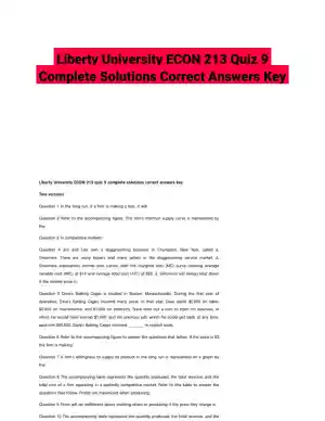 Liberty University ECON 213 Quiz 9 Complete Solutions Correct Answers Key