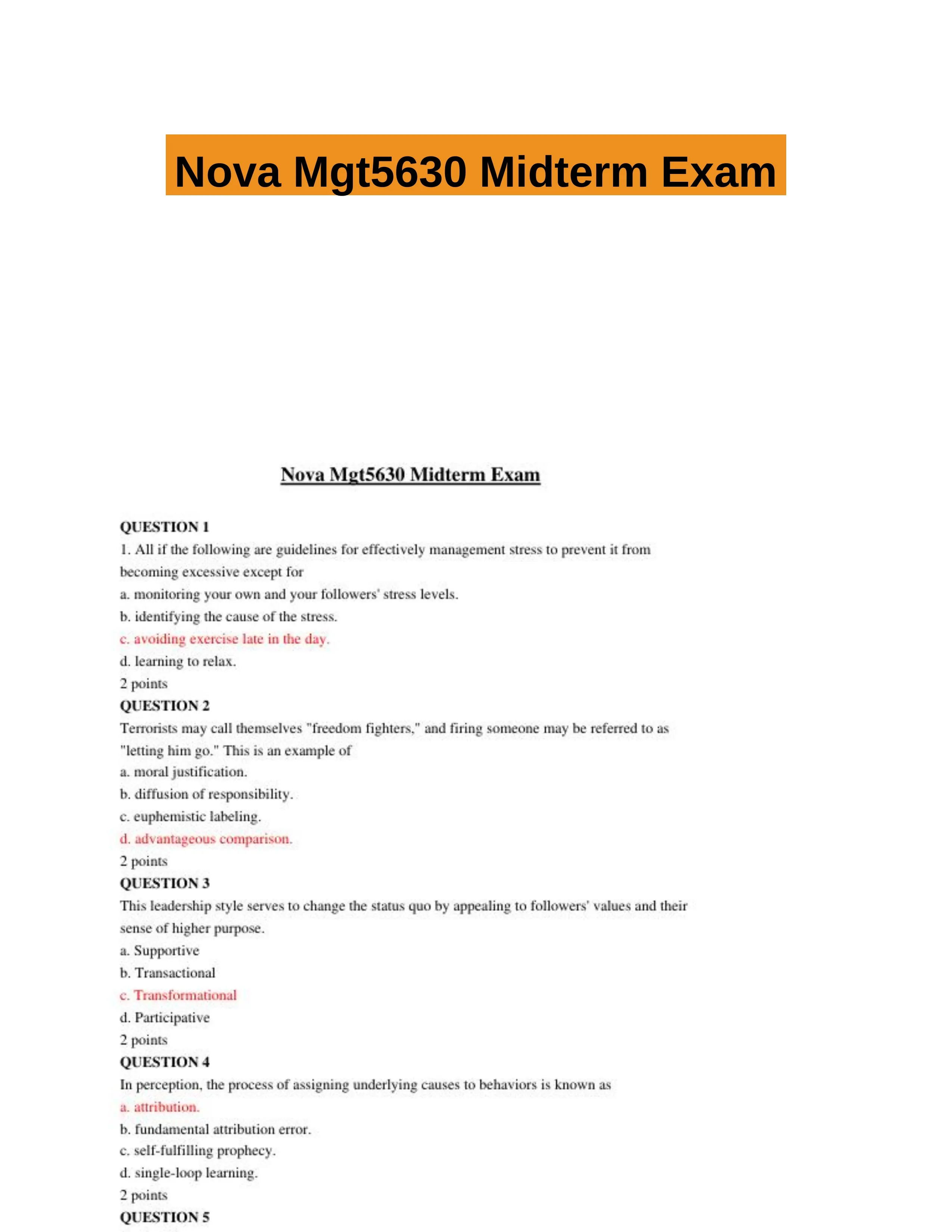 Nova Mgt5630 Midterm Exam