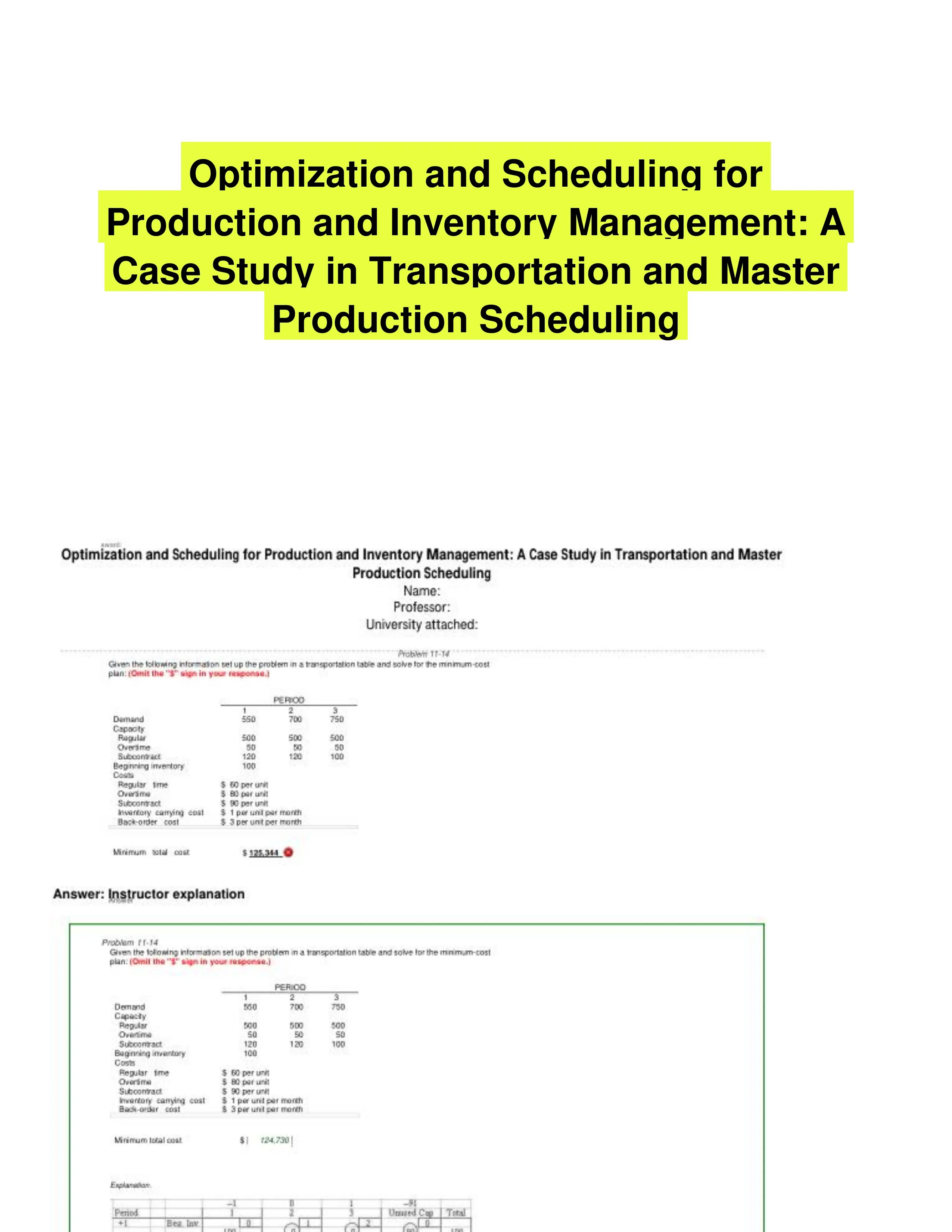 Optimization and Scheduling for Production and Inventory Management: A Case Study in Transportation and Master Production Scheduling