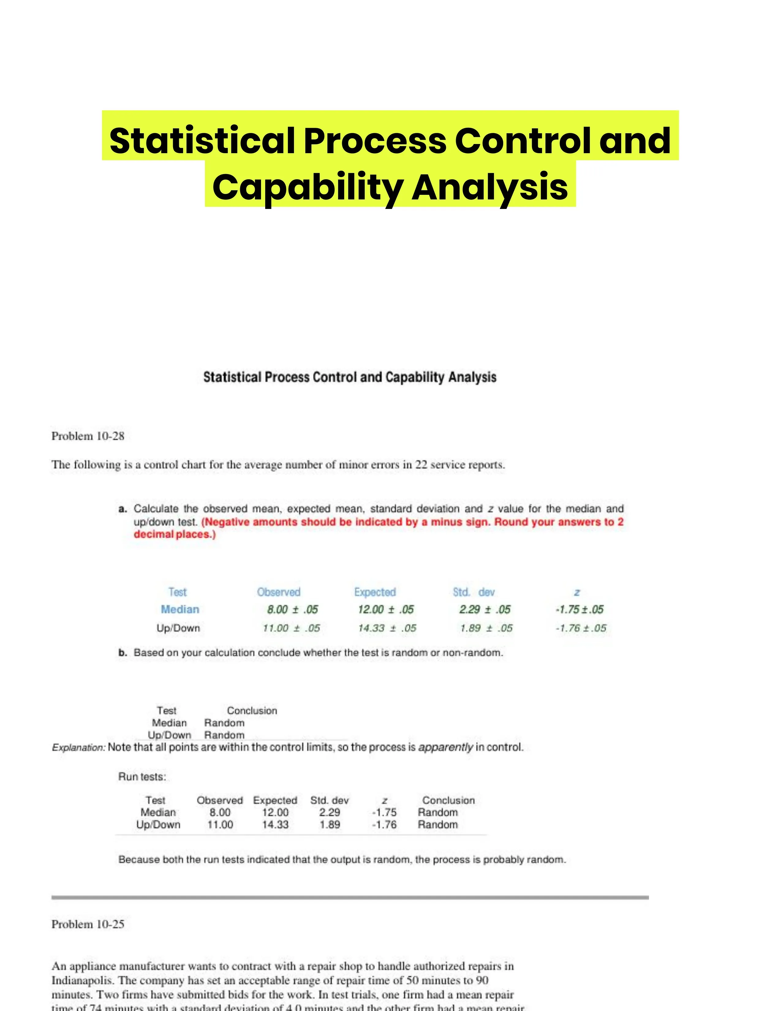 Statistical Process Control and Capability Analysis - Solved ...