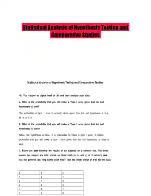 Statistical Analysis of Hypothesis Testing and Comparative Studies