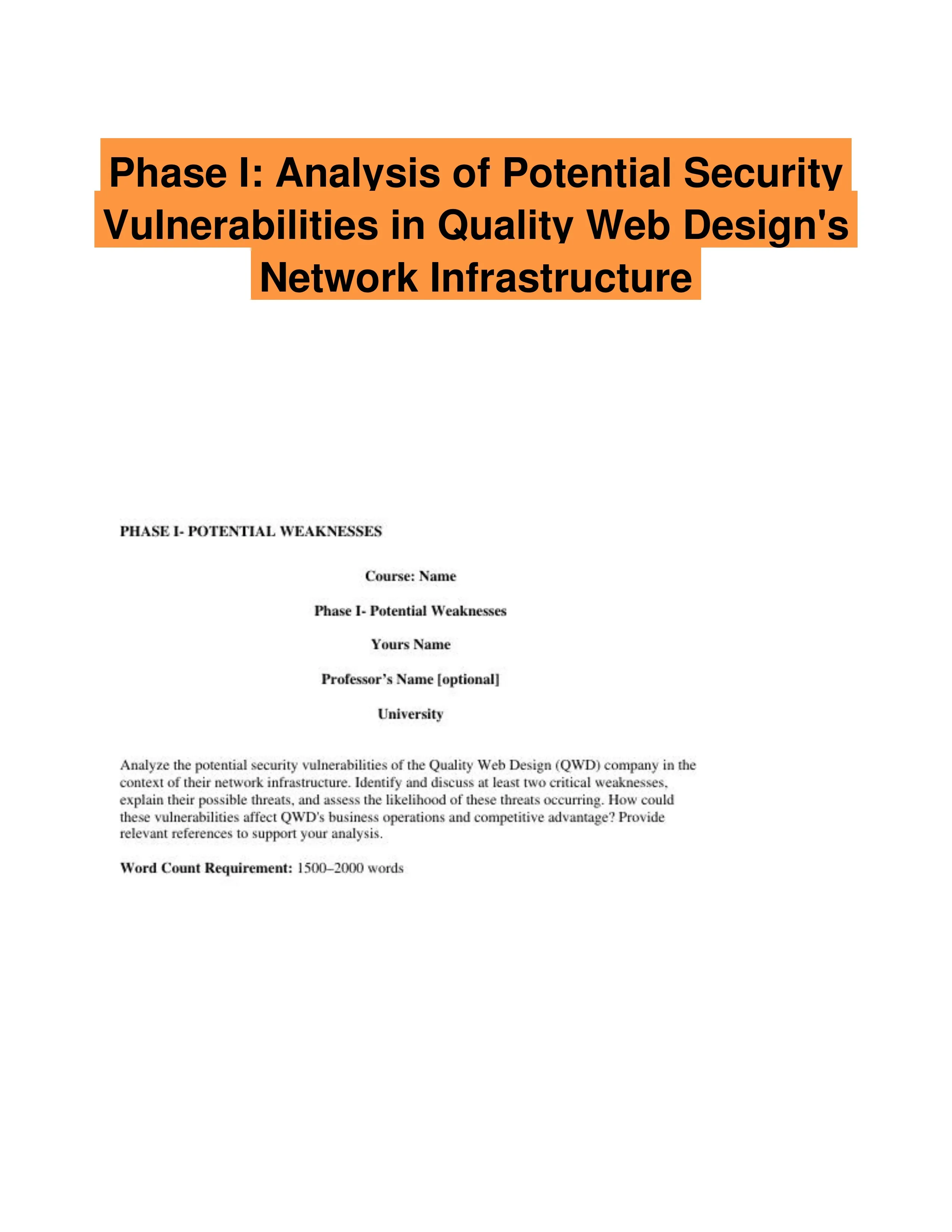 Phase I: Analysis of Potential Security Vulnerabilities in Quality Web Design's Network Infrastructure