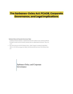 The Sarbanes-Oxley Act: PCAOB, Corporate Governance, and Legal Implications