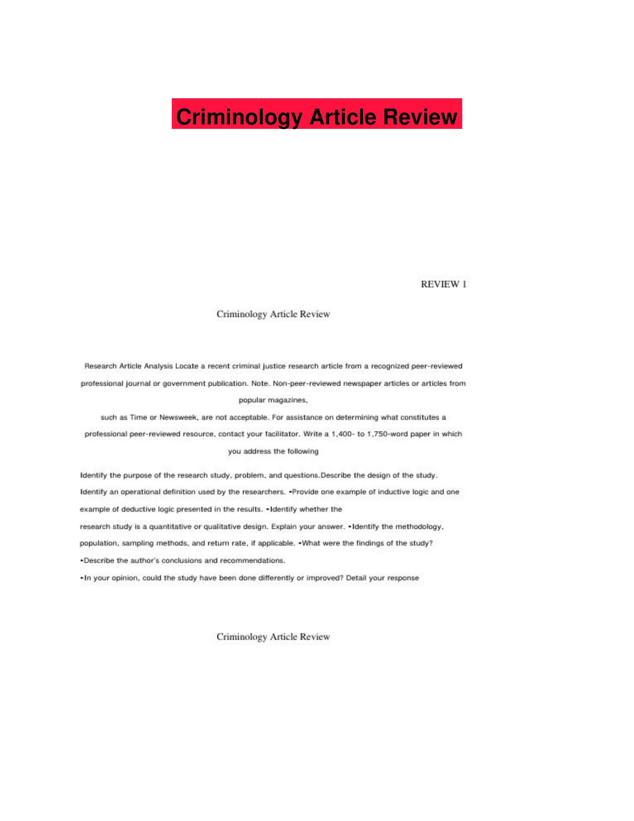 Criminology Article Review