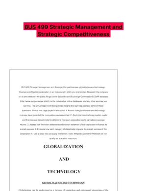 BUS 499 Strategic Management and Strategic Competitiveness